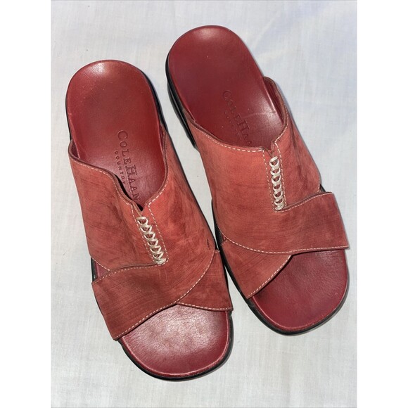 Cole Haan Country Comfort Sandals Women’s Size 7.5 B Red Leather Slip On Casual - Picture 1 of 12